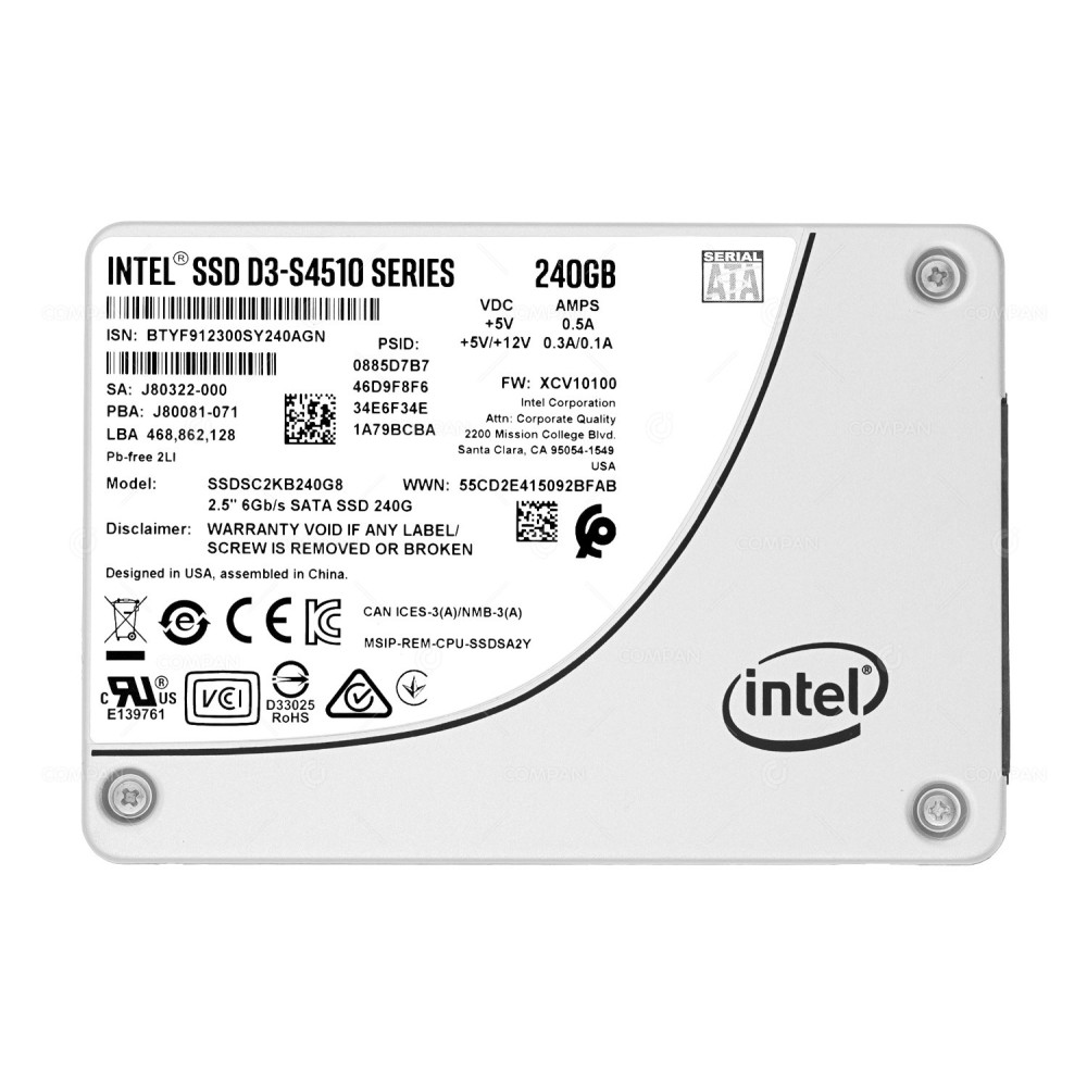 SSDSC2KB240G8 INTEL D3-S4510 240GB 6G SATA 2.5 SFF SSD J80081-071